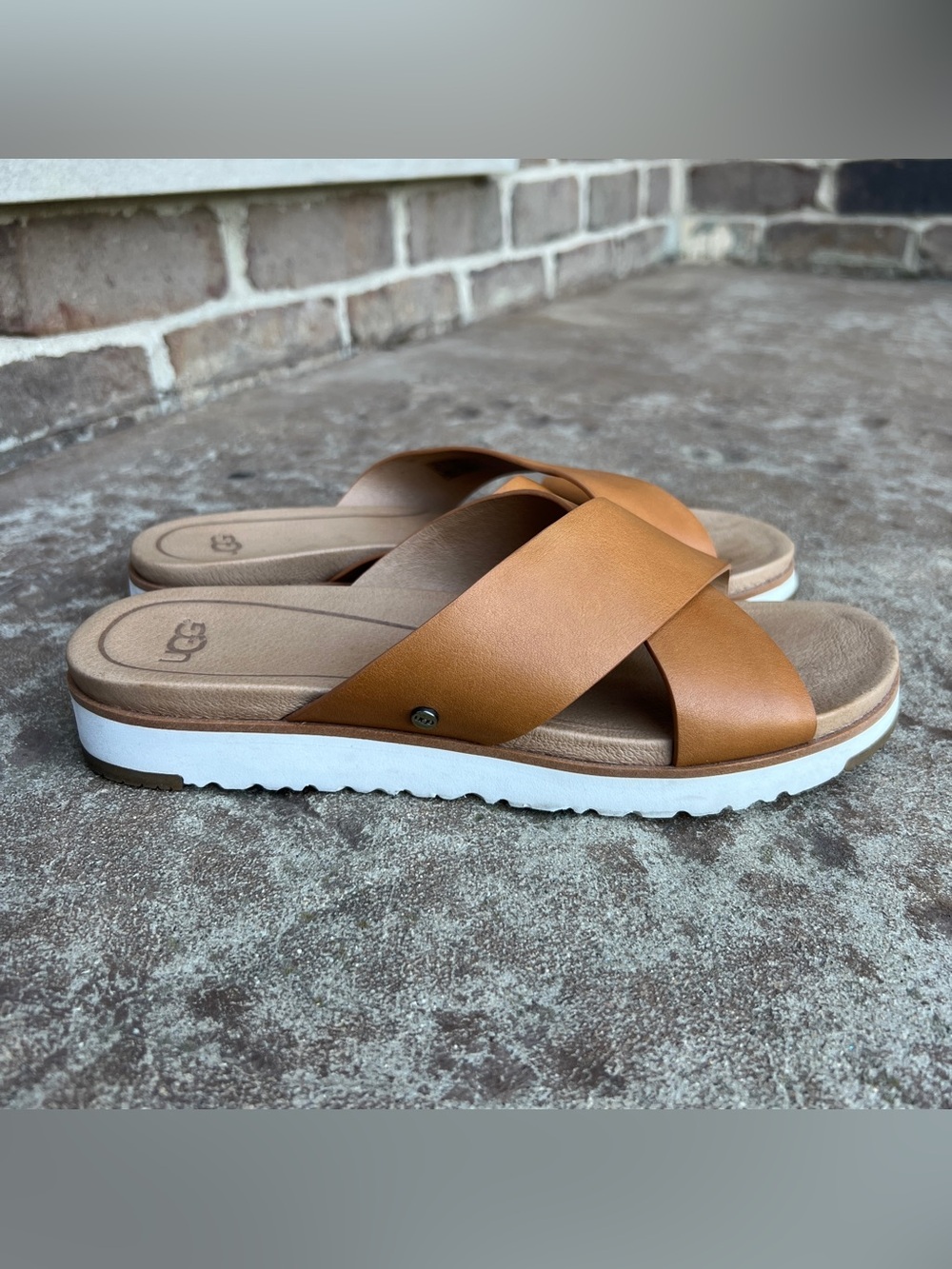 UGG Kari Women's Tan Crossband Slide Sandals - Comfortable Slip-Ons Sz 7.5 - Picture 11 of 13